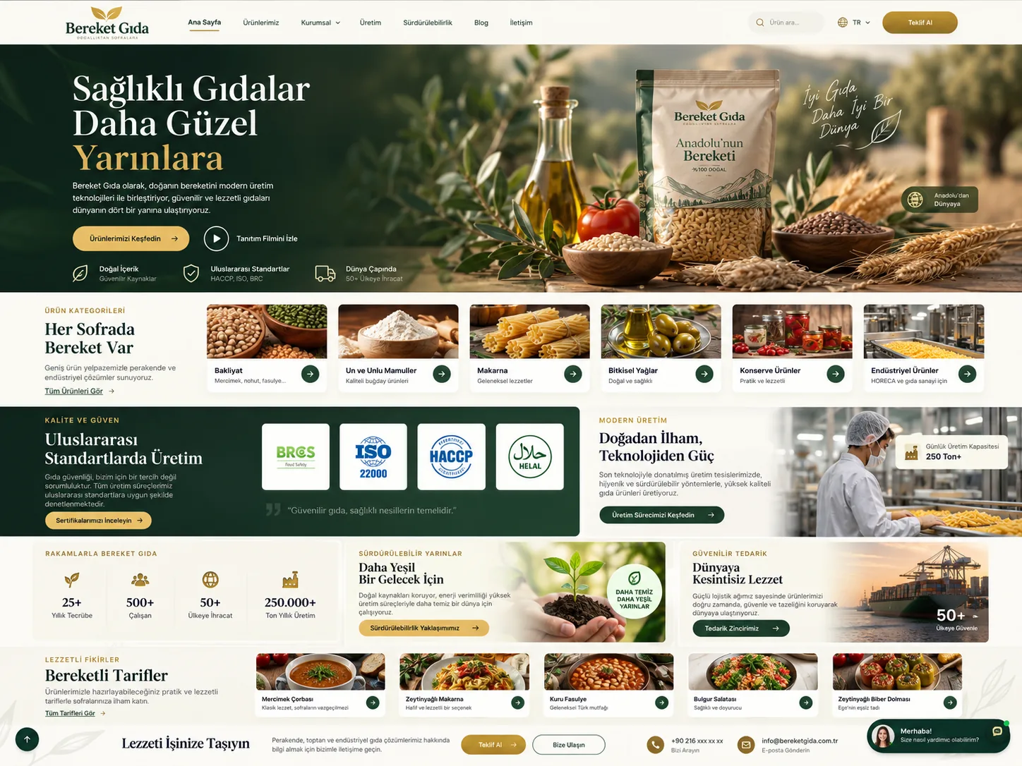 Gıda Üretim sektörü için Kayseri web tasarım örneği — Gıda üretim tesisi tanıtım sitesi | ACC Teknoloji