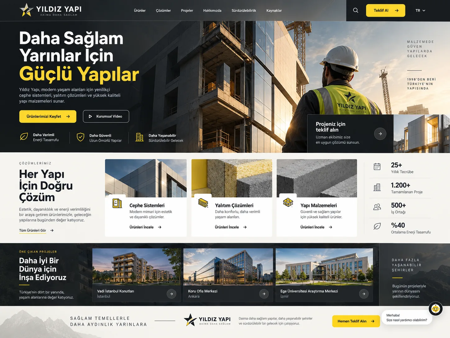 Yapı & İnşaat sektörü için Kayseri web tasarım örneği — Kurumsal inşaat firması web sitesi | ACC Teknoloji